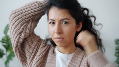 woman in a knitted cardigan