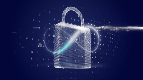animation of infinity over digital padlock and numbers in navy space