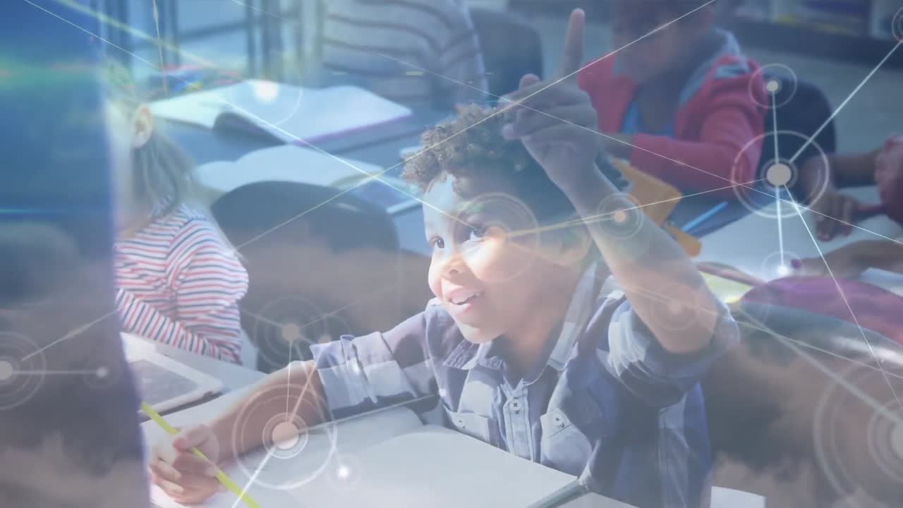 animación de redes de conexiones entre diversos escolares en el aula