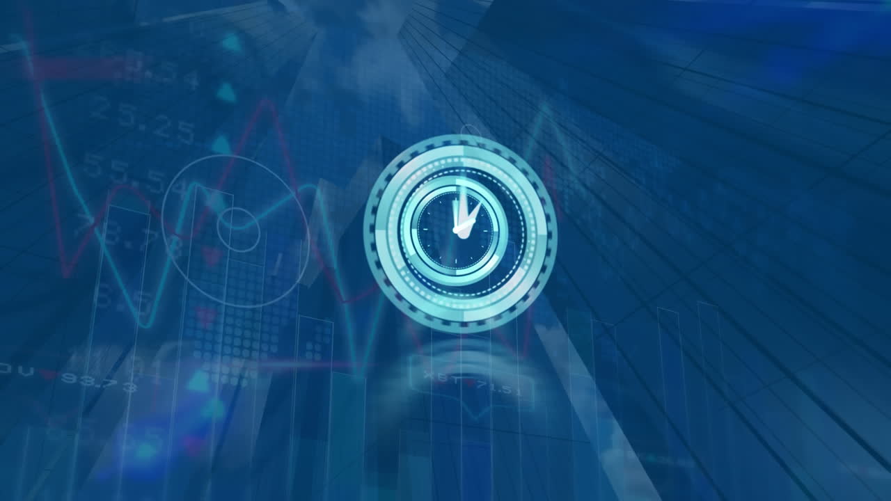 Animation of moving clock over graph and data processing