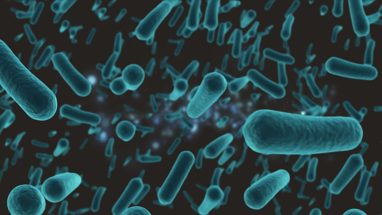 partículas blancas brillando sobre los vasos sanguíneos azules contra un fondo negro