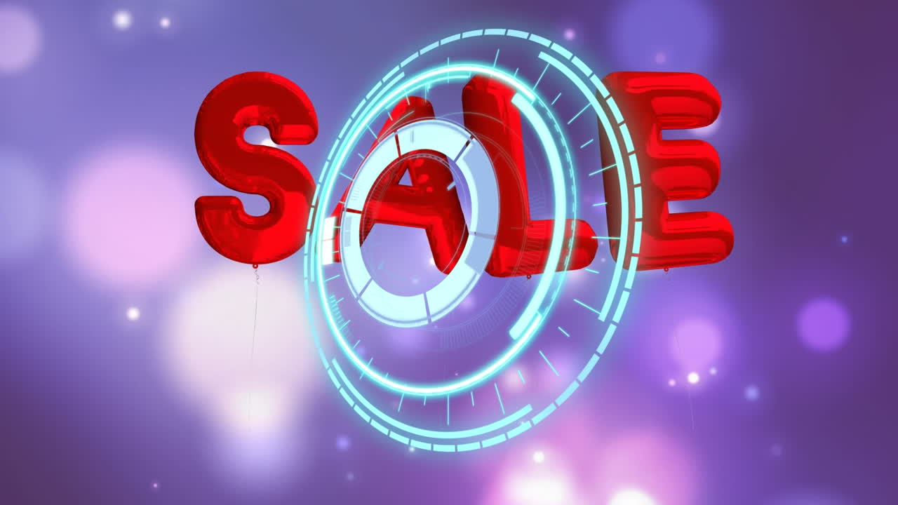 animación del texto de venta y escaneo de alcance con puntos en fondo rosa