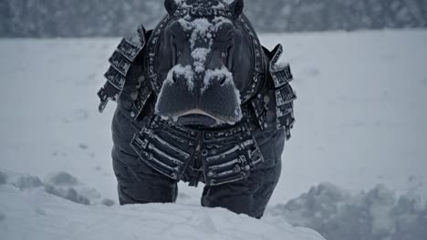 hippopotamus samurai in the snow