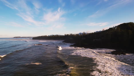 pullback over long beach of tofino secluded on the west coast of vancouver island in british columbia, canada