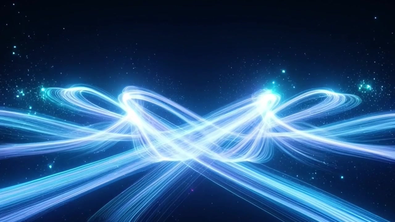 Abstract Blue Light Trails Moving in Dark Space