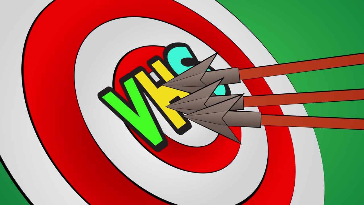 화살표는 vhs 텍스트로 황소의 눈을 맞았습니다.