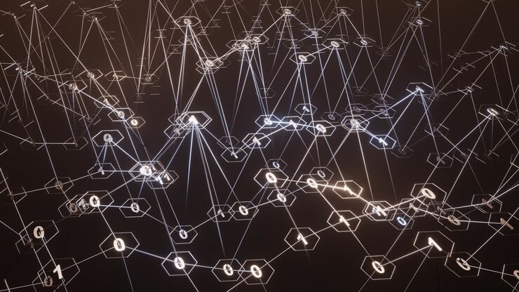 4K Artistic infographics binary numbers rotation. Technology Network Data Connection