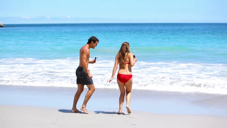 happy couple running