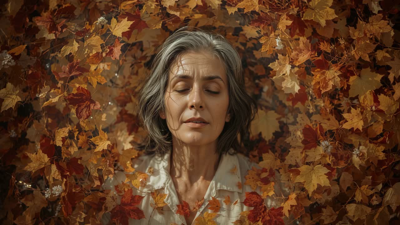 Portrait of a Woman Surrounded by Autumn Leaves