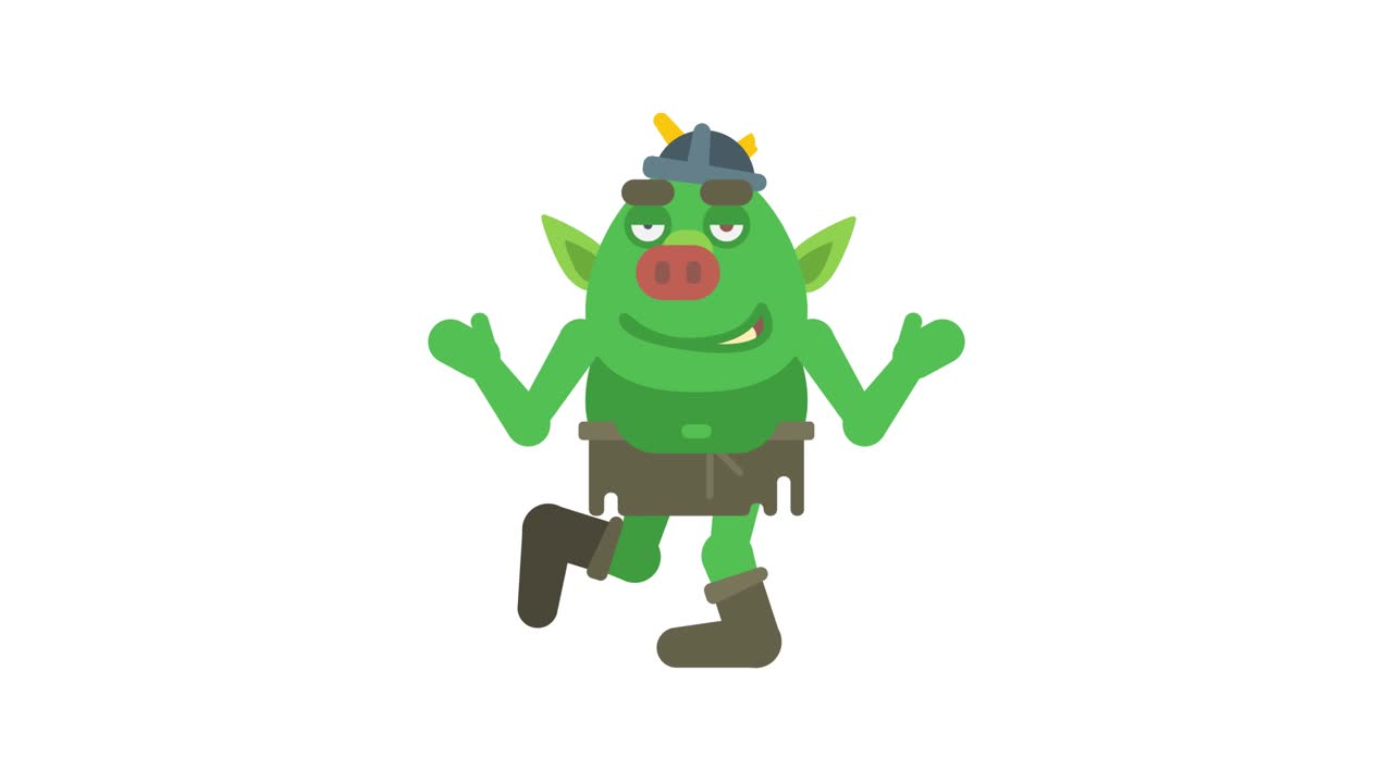 Troll character waving hand smiling and dancing. Alpha channel
