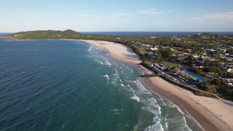 byron bay swimming pool and main beach in byron bay, new south wales, australia. aerial shot