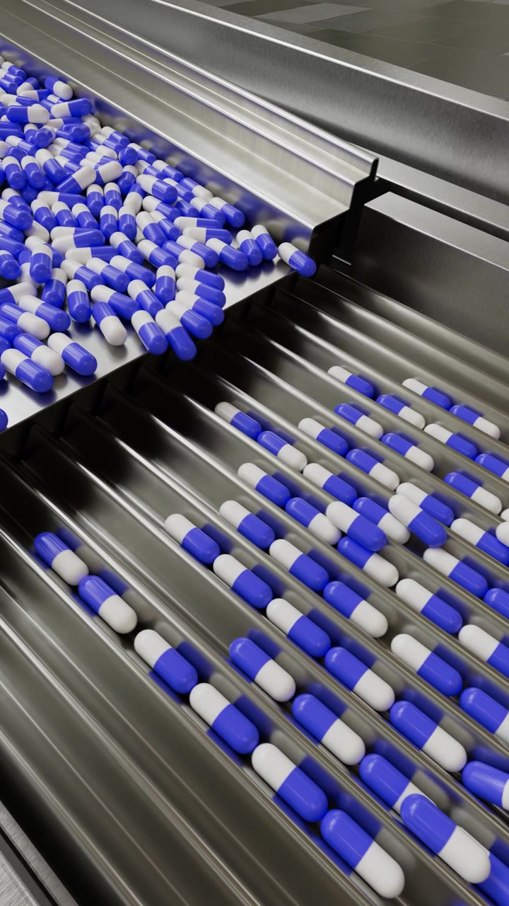 Linea di produzione farmaceutica con pillole