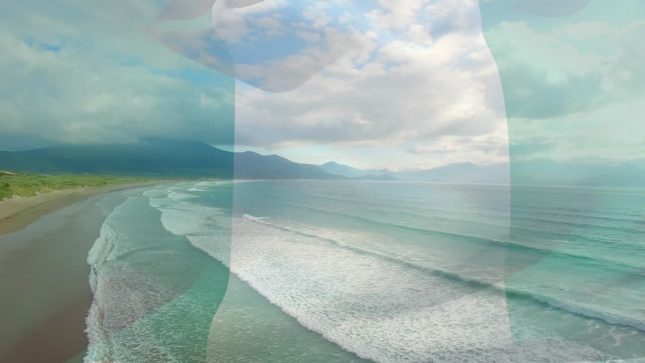 나이지리아 의  ⁇ 발 이 바다 풍경 위 에서 날아다니는 애니메이션