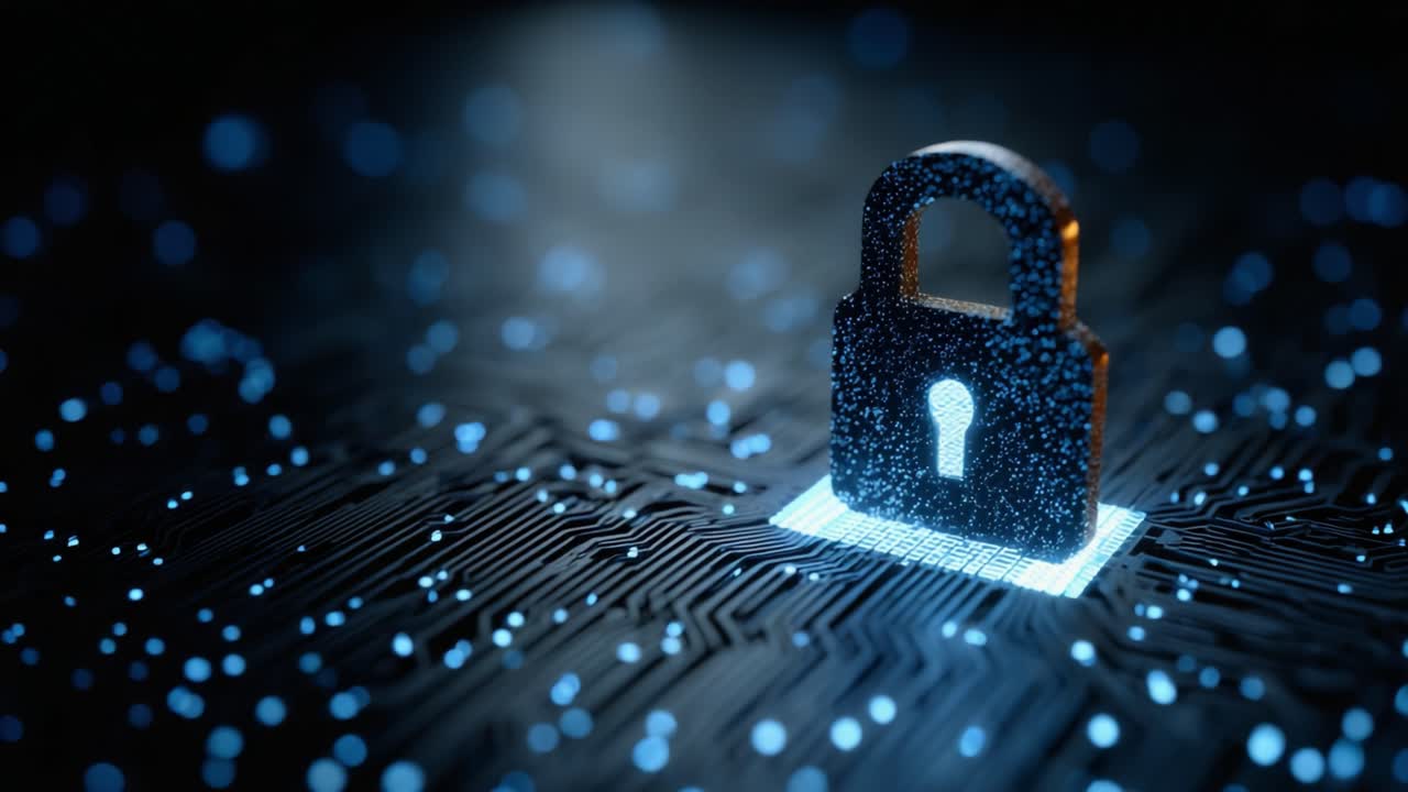 A Stunning Visual Representation of Cyber Security Featuring a Glowing Lock Symbolizing Data Protection Against Digital Threats and Vulnerabilities