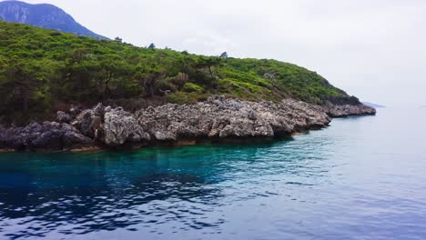 Moving-view-along-rocky-seashore-at-Mediterranean-Turkey