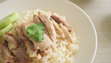 hainanese chicken rice or steamed rice with chicken - asian food style