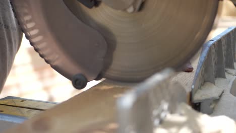 woodworker cutting wood plank with a hand-held circular saw