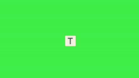 letter t scrabble slide from left to right side on green screen, letter t green background