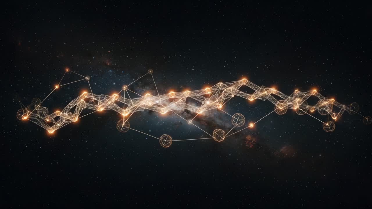 A Hypnotic Visualization of Cosmic Connections: A Stunning Journey Through Intricate Network Structures in a Starry Universe