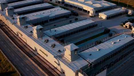 aerial view of industrial and military buildings