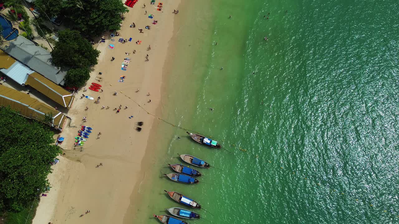Railay Beach in Krabi, Thailand turquoise color Andaman Sea water, aerial drone