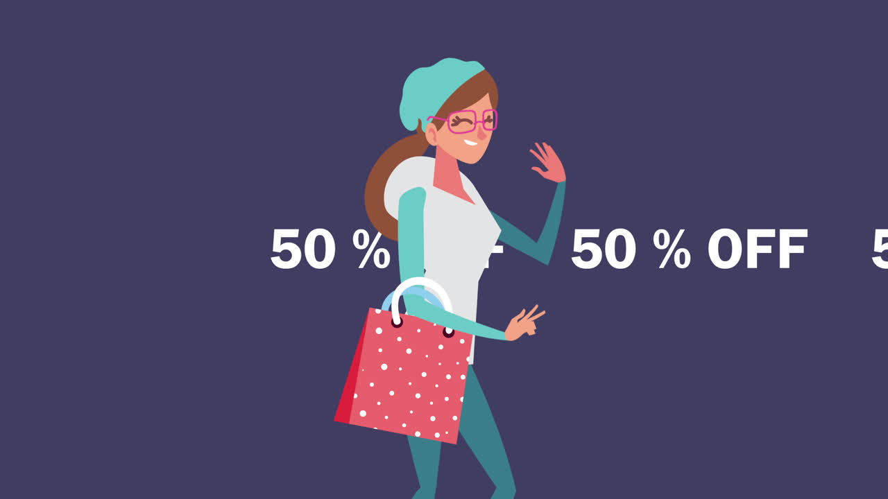 mujer de compras con un 50% de descuento