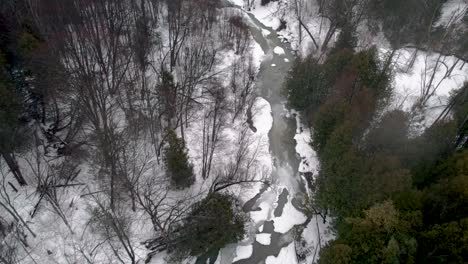 Winterwald-Und-Flussluft-überfliegen