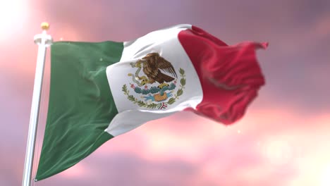 mexico flag waving at wind at sunset, loop