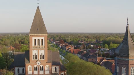 Beautiful-church-in-the-middle-of-a-small-city-in-the-north-of-germany-during-a-sunny-spring-day