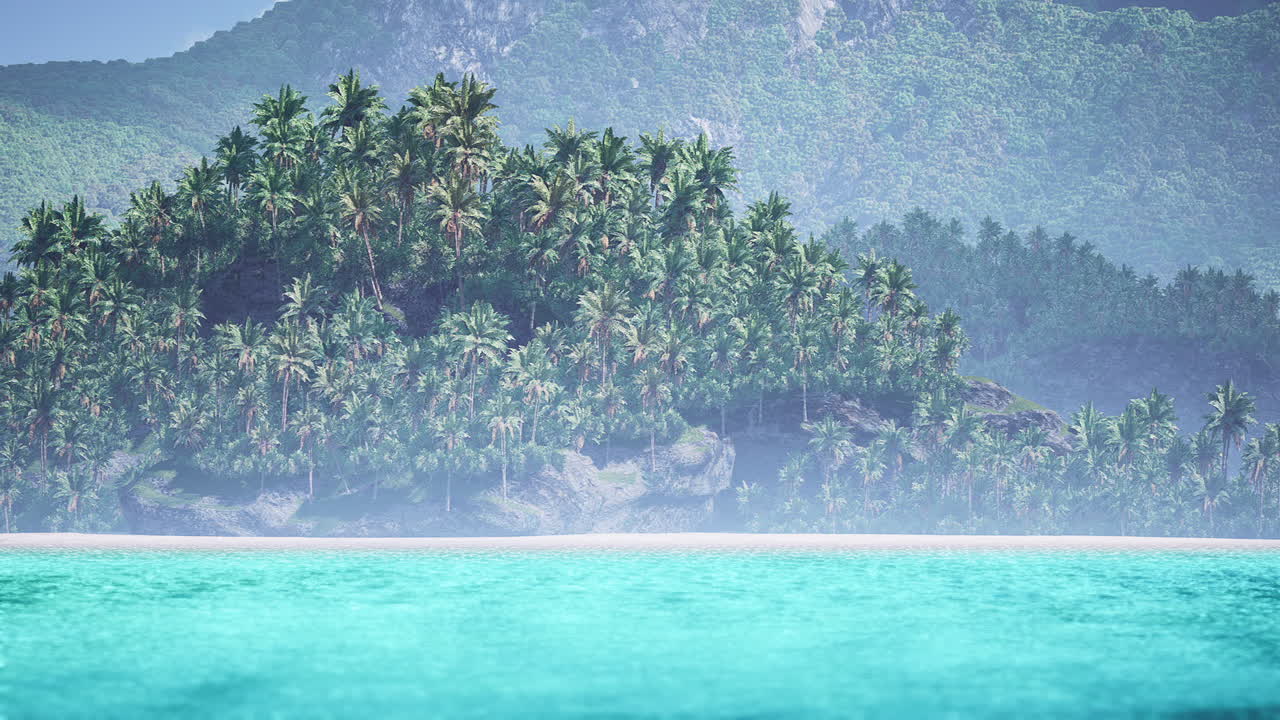 Tranquilla vista sulla spiaggia con palme alle Maldive durante l'alba