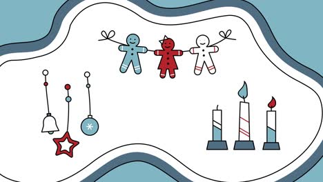 video de 4k de decoraciones de invierno de dibujos animados en fondo blanco.