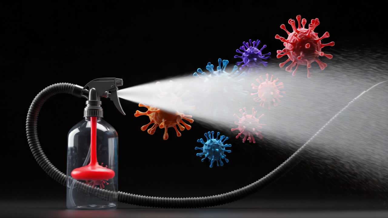 A Stunning Visualization of Virus Dispersal with a Spray Mechanism: An Eye-Catching Representation of Infection and Protection in a Dark Setting