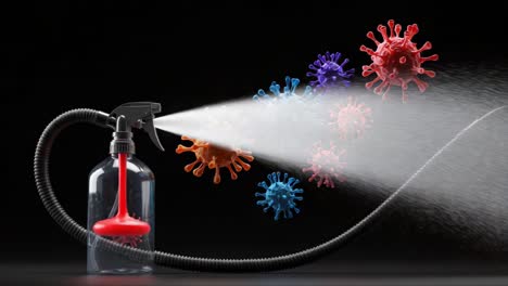 a stunning visualization of virus dispersal with a spray mechanism: an eye-catching representation of infection and protection in a dark setting