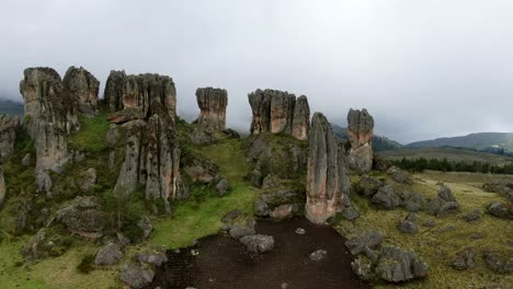 Beautiful-Stone-Forest-Of-Los-Frailones-On-Green-Hill-In-Cumbemayo-At-Cajamarca-City,-Peru