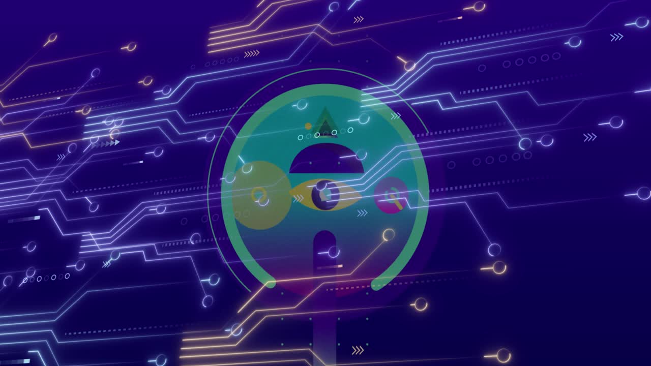 Animation of data processing and spots over blue background