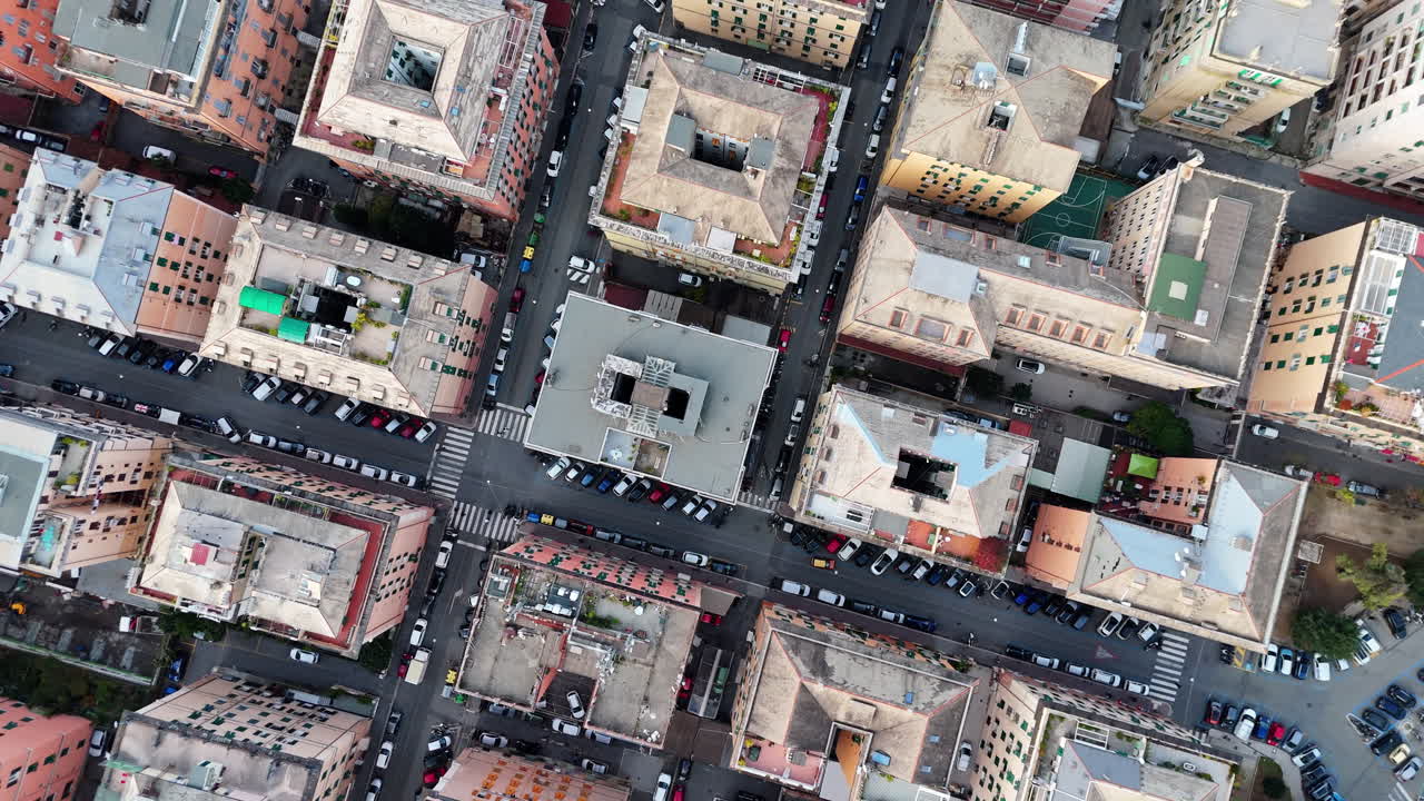 Aerial view of Genova city center's vibrant streets and buildings