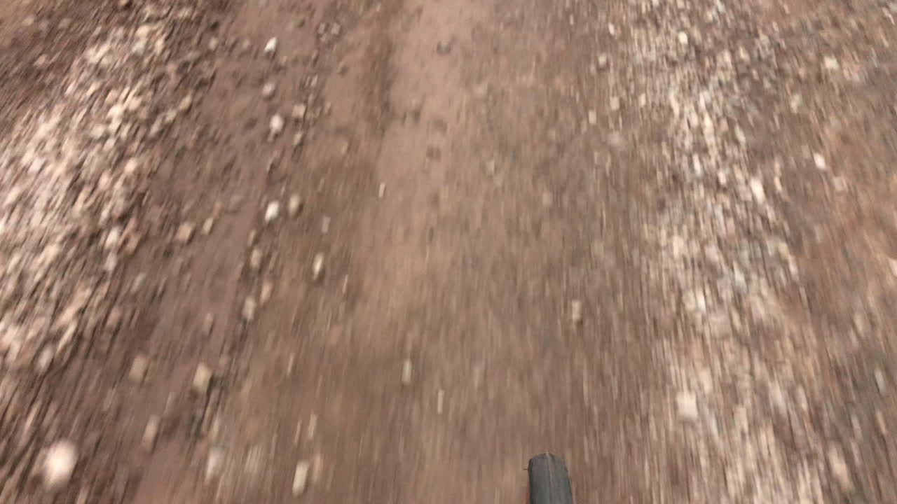 젊은 성인 남성이 여름날 혼자 자갈길을 타고 자전거를 타고 있다