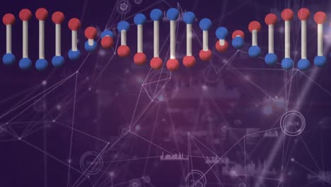 Animation-Eines-Rotierenden-3D-DNA-Strangs-über-Einem-Leuchtenden-Netzwerk-Von-Verbindungen