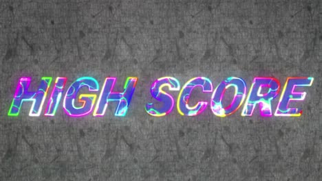 animation of lightning effect over high score text banner against grunge textured grey background