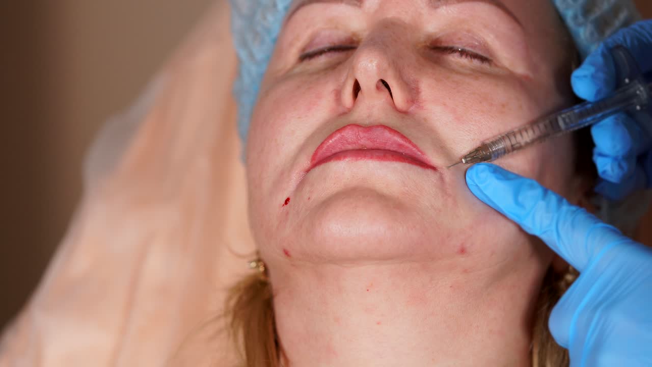 Woman receiving facial filler injection
