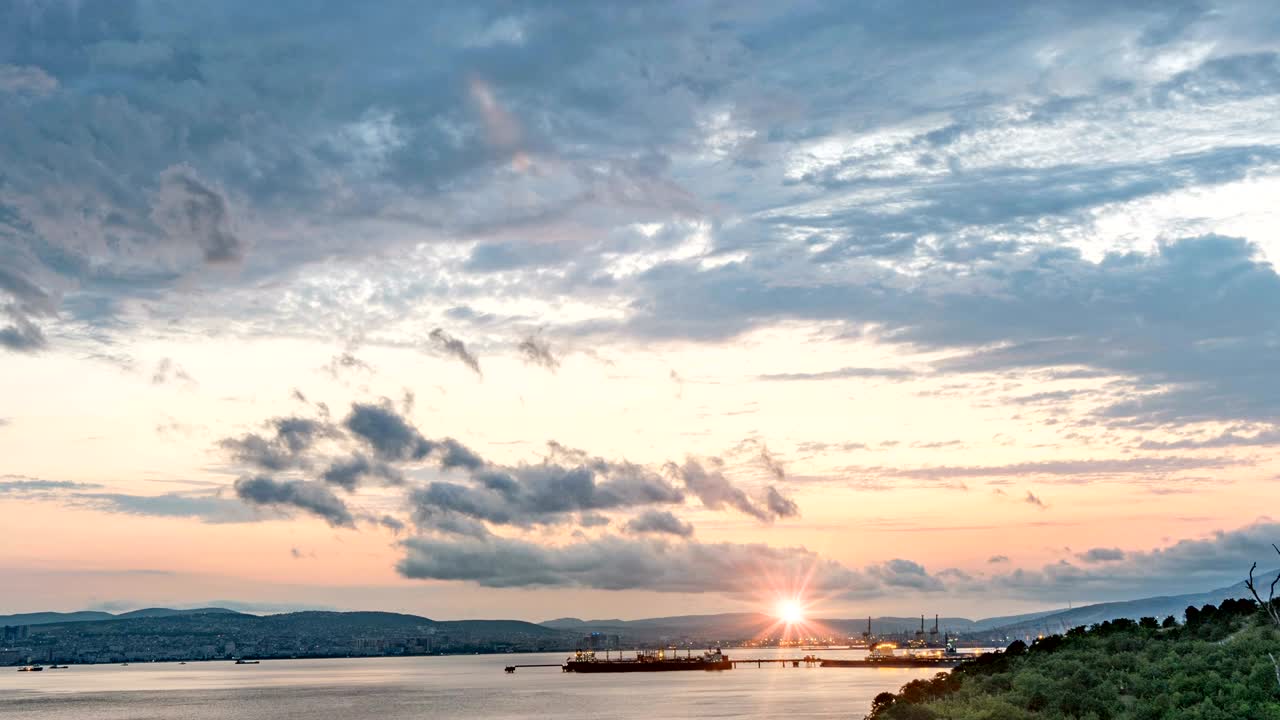 바다 만에서 해가 지고, 저녁 바다 타임 스, 비디오 루프