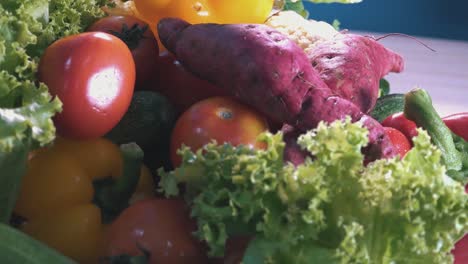 close shot of mixed vegetable spinning