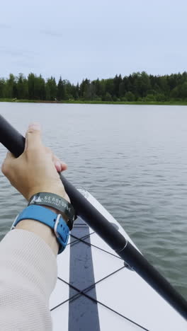 person kayaking on a lake