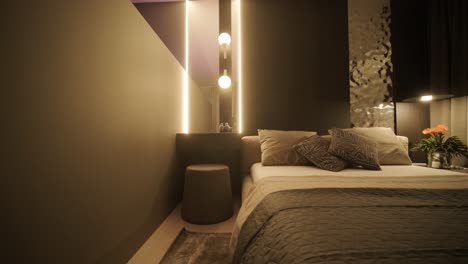 stylish and elegant minimalist home interior featuring clean lines, neutral colors, and warm ambient lighting, creating a cozy and modern atmosphere.