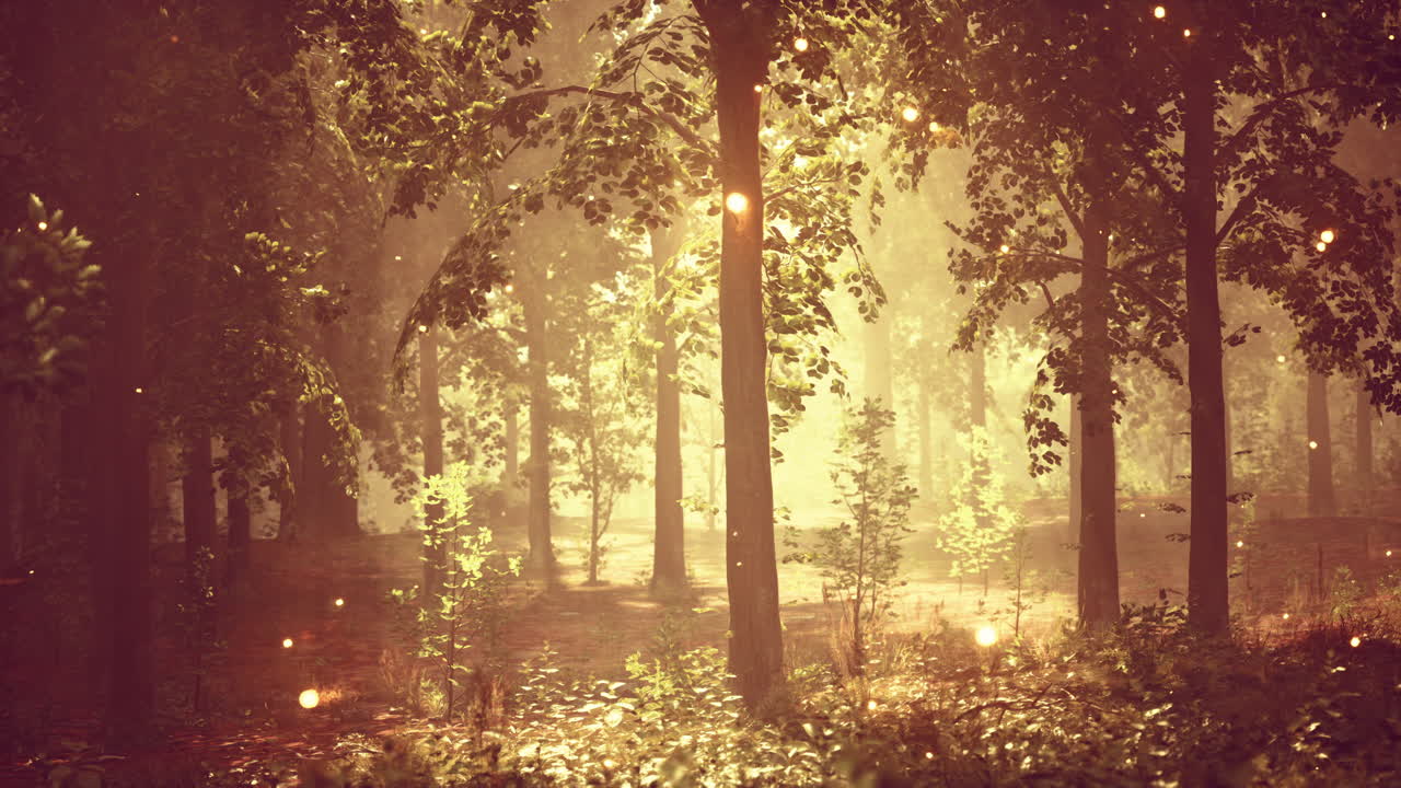 안개로 인 많은 나무로 가득 찬 숲