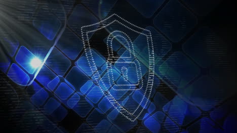 icono de candado de seguridad y múltiples formas cuadradas moviéndose contra un fondo negro