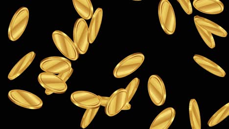 animation of gold coins falling smoothly against a black backdrop, creating a dynamic and luxurious visual effect