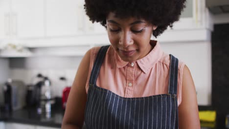 Retrato-De-Una-Mujer-Afroamericana-Cortando-Verduras-En-La-Cocina-De-Casa