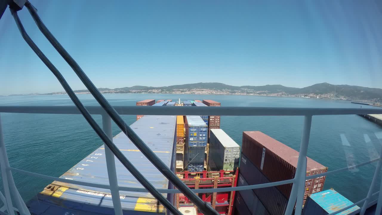 Timelapse of a departure of containervessel