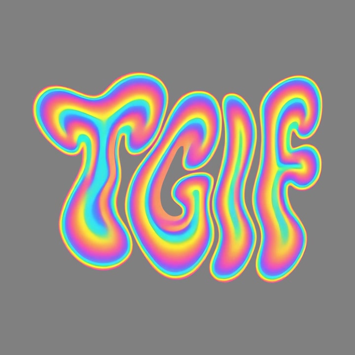 Animated TGIF Text with Liquid Rainbow Gradient Effect